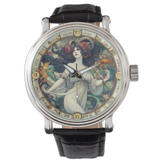 AI assisted Art Deco watch design of lady with flo