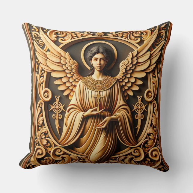 AI Beautiful Woodworked Angel  Cushion (Front)