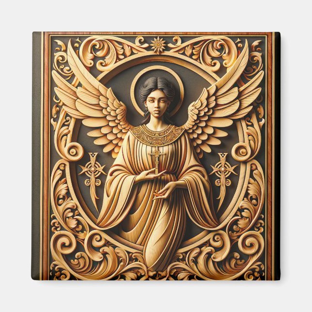 AI Beautiful Woodworked Angel  Magnet (Front)