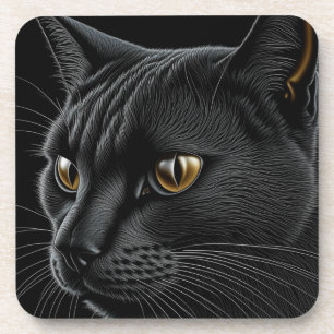 AI Black Cat with Yellow Eyes Coaster