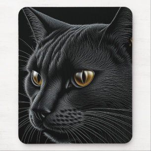 AI Black Cat with Yellow Eyes Mouse Mat