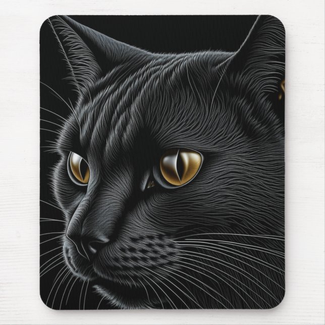 AI Black Cat with Yellow Eyes Mouse Mat (Front)