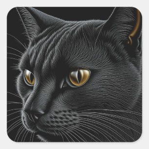 AI Black Cat with Yellow Eyes Square Sticker