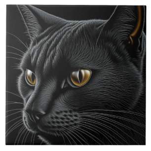 AI Black Cat with Yellow Eyes Tile