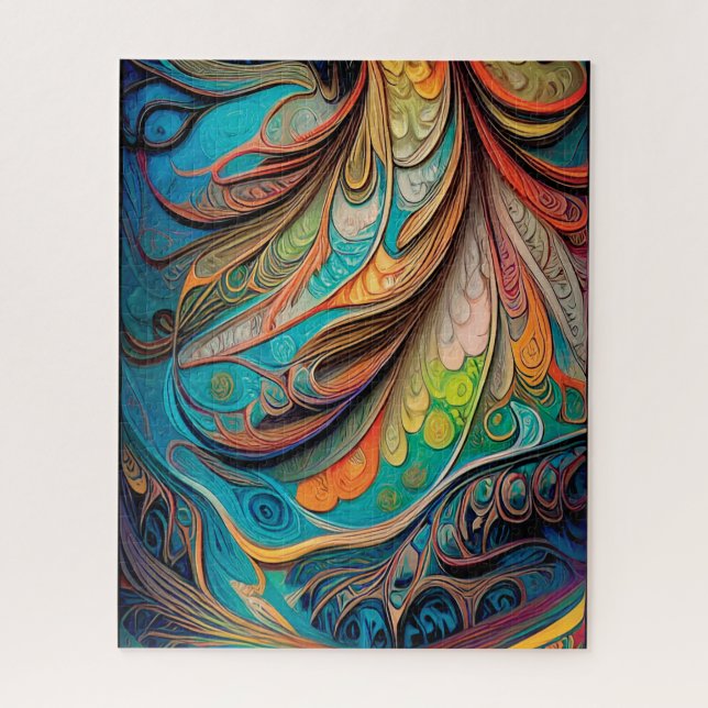 AI-created, Abstract peacock feather inspired art Jigsaw Puzzle (Vertical)