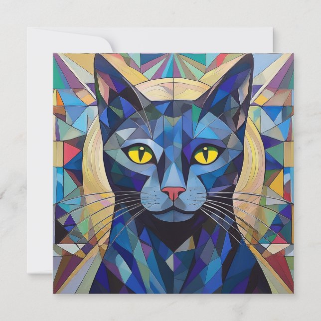 AI Cubism Cat Holiday Card (Front)