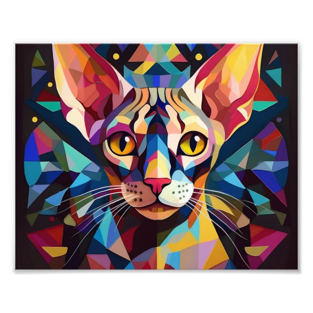 AI Cubism Cat Photo Print (Front)