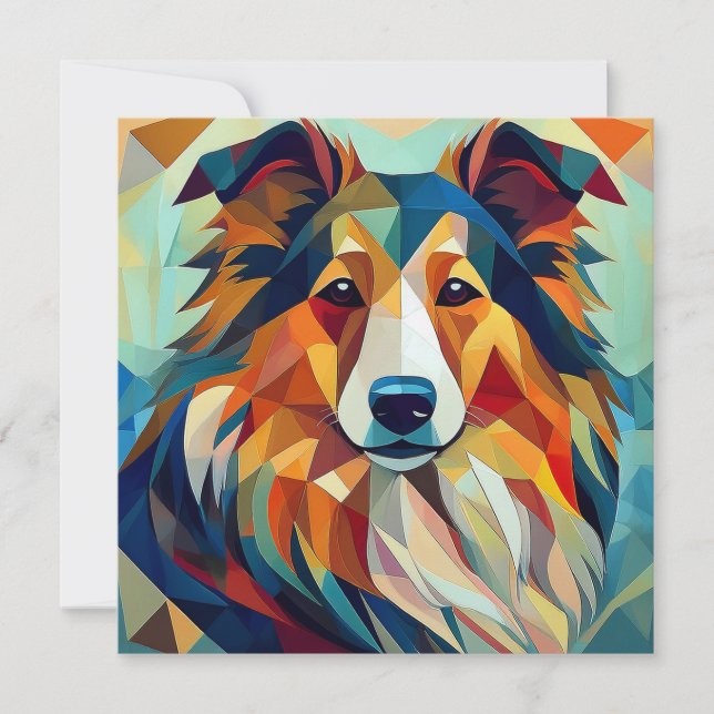 AI Cubism Dog Holiday Card (Front)