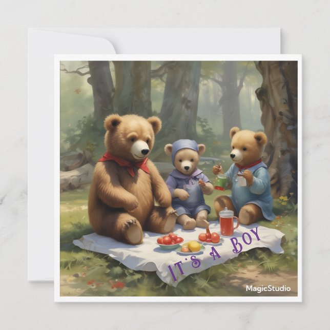 AI Downloadable Teddy Bear Picnic Announce Card (Front)