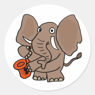 AI- Elephant Playing Saxophone Cartoon Classic Round Sticker