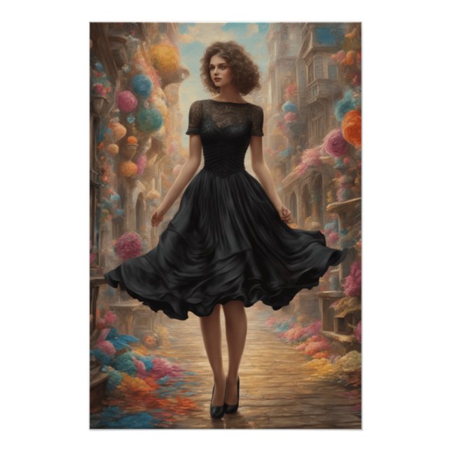 AI-Enhanced Little Black Dress Illustration - LBD Poster (Front)