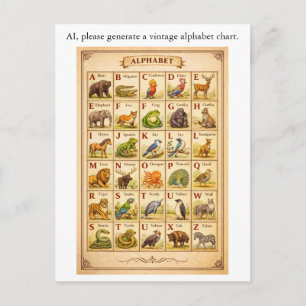 AI Fail Vintage Alphabet Chart with Animals Postcard