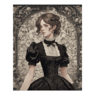 AI Fantasy Anime Dreams Little Black Dress Fantasy Poster
