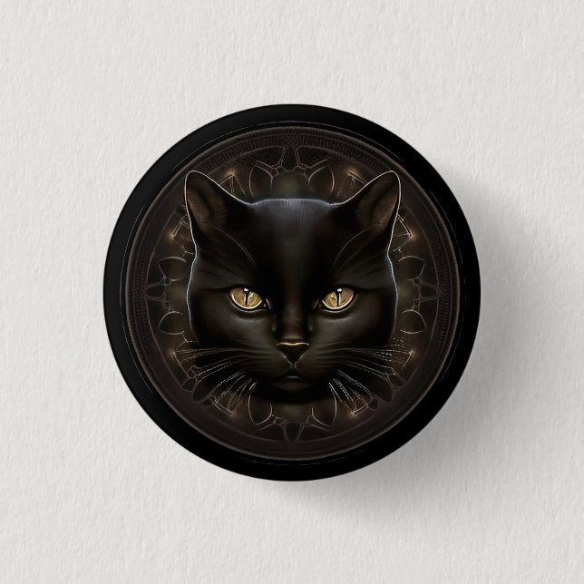 AI Generated Art Gothic Black Cat Pin Button (Front)