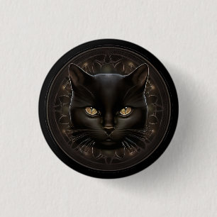 AI Generated Art Gothic Black Cat Pin Button