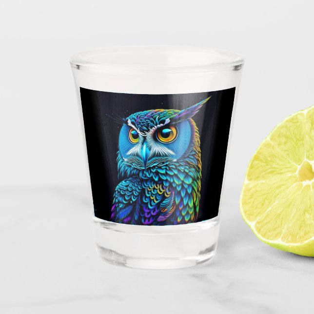 Ai generated Colourful Owl  Shot Glass (Front)