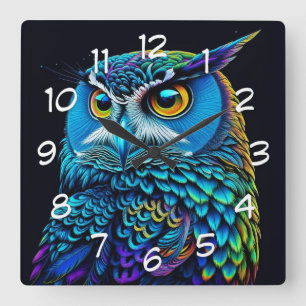 Ai generated Colourful Owl  Square Wall Clock