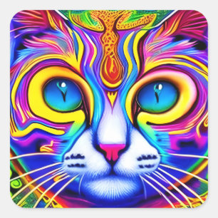 AI Generated Cool Blue Eyed Mystical Cat Square Sticker