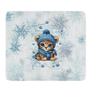 AI generated   Cute Leopard   Winter Cutting Board