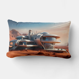 AI-Generated Futuristic Mars Habitat Dome Lumbar Cushion