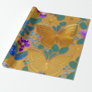 AI Generated - Golden Butterflies Decorative Art  Wrapping Paper