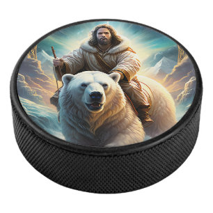 (AI Generated ) Jesus on a polar bear Hockey Puck