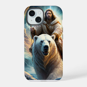 (AI Generated ) Jesus on a polar bear iPhone 15 Case