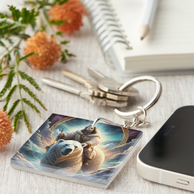 (AI Generated ) Jesus on a polar bear  Key Ring (Front Right)