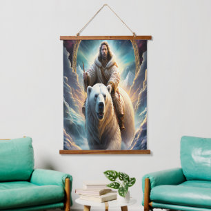 (AI Generated ) Jesus on a polar bear  Poster Hanging Tapestry