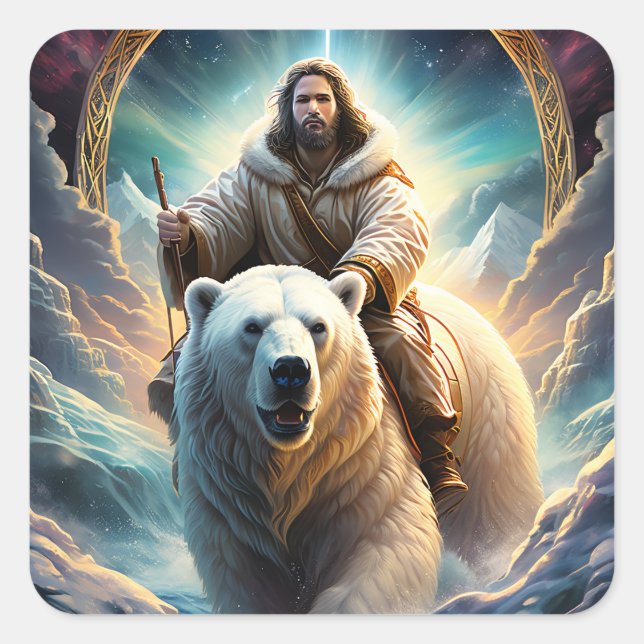 (AI Generated ) Jesus on a polar bear  Square Sticker (Front)