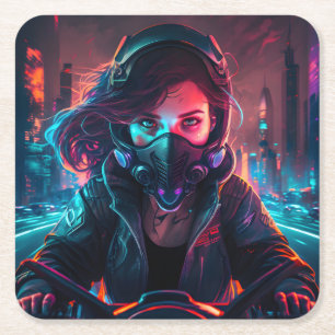 AI generated motorcycle art #1 Square Paper Coaster