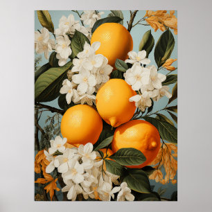AI Generated Oranges and Blossoms Greenery Poster