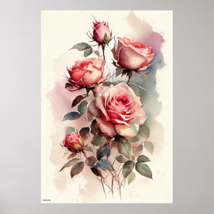 ai generated pink roses wall art vintage style
