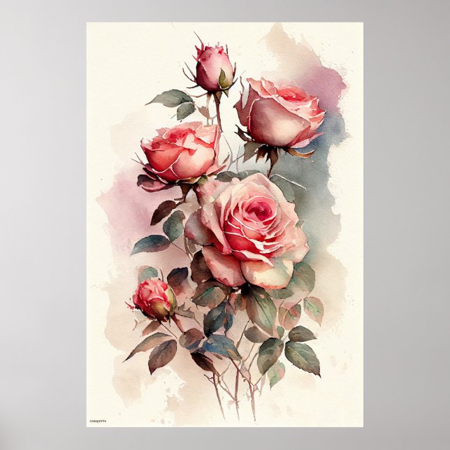 ai generated pink roses wall art vintage style  (Front)