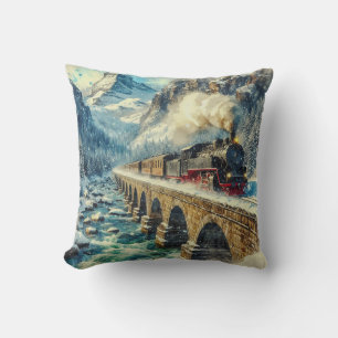 AI Generated Steam Engine Train Cushion
