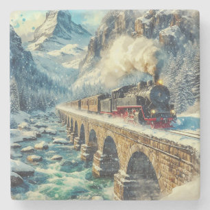 AI Generated Steam Engine Train Stone Coaster