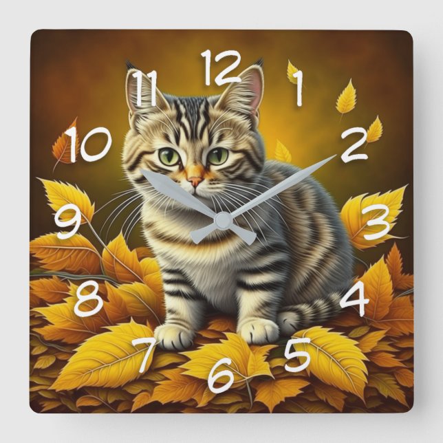 AI Grey Tabby Cat   Square Wall Clock (Front)