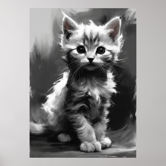 Ai Image, Charcoal Sketch. Cute Kitten Poster (Front)