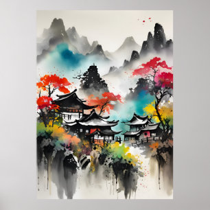 AI Ink Drawing landscape Poster