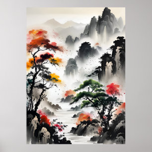 AI Ink Drawing landscape Poster