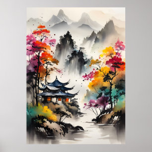 AI Ink Drawing landscape Poster