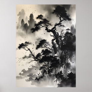 AI Ink Drawing landscape Poster