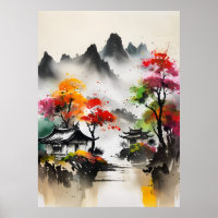 AI Ink Drawing landscape Poster