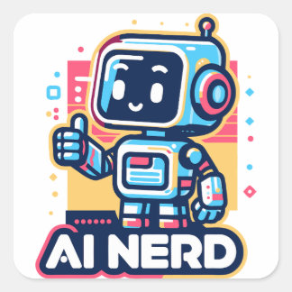 AI Nerd Retro Bot Square Sticker