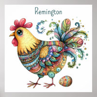 AI Nursery Art Folk Art Style Chicken and Egg
