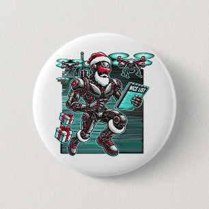 AI Powered Santa Robot with Drones and Christmas L 6 Cm Round Badge
