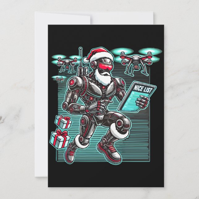 AI Powered Santa Robot with Drones and Christmas L Invitation (Front)