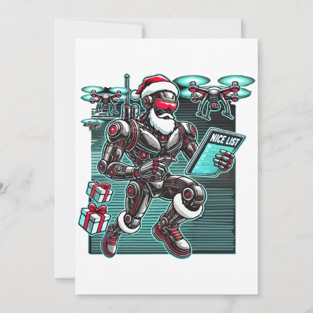 AI Powered Santa Robot with Drones and Christmas L Invitation (Front)