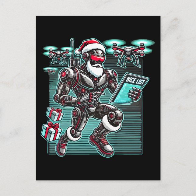 AI Powered Santa Robot with Drones and Christmas L Postcard (Front)