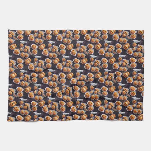 AI Pumpkin Jack O Lantern Treats Kitchen Towel (Horizontal)